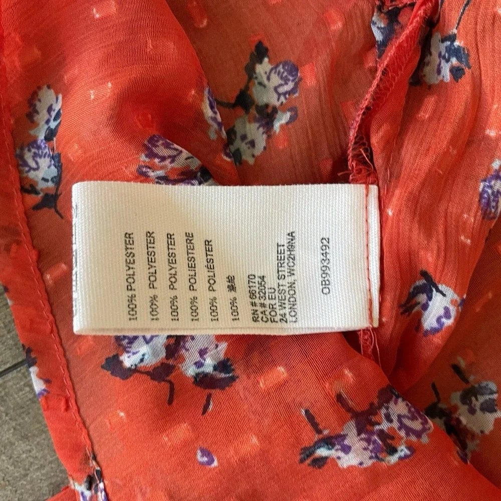Free People Floral Blouse Womens S Red Cottagecore Pintuck Swiss Dot Sheer Top